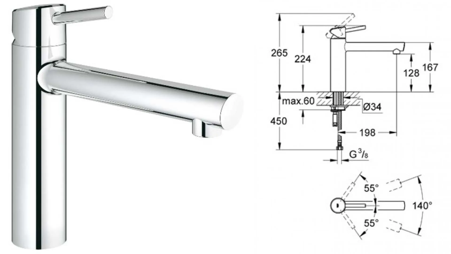 Vòi chậu rửa mặt GROHE Concetto – 31128001 voi-chau-rua-mat-Grohe-cocentto-31128001