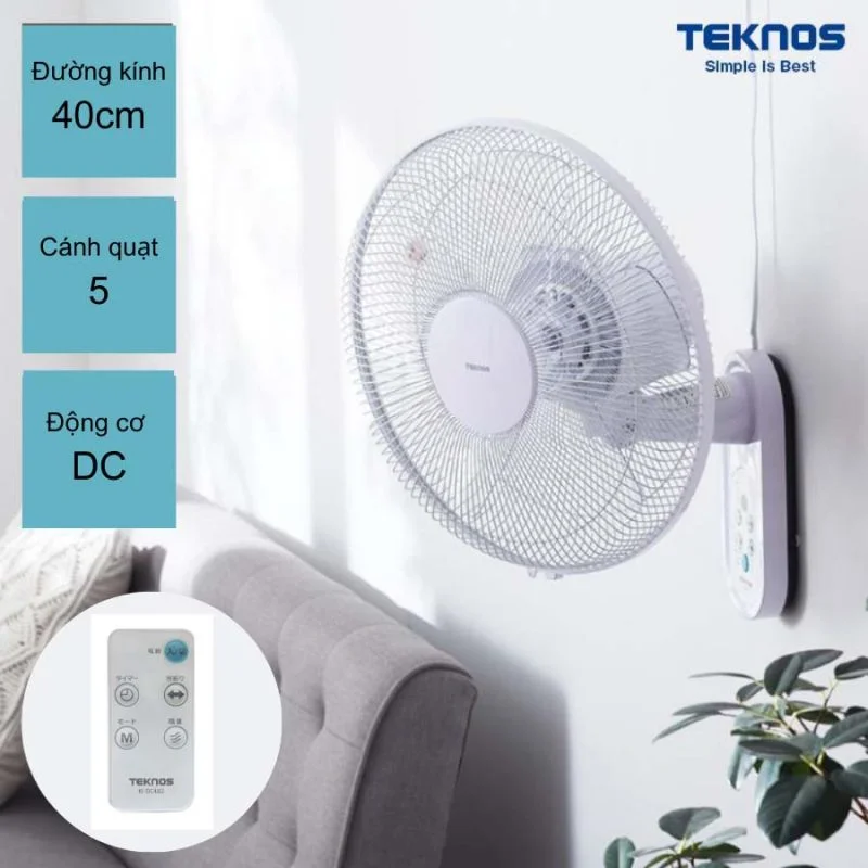Quạt treo tường TEKNOS KI-DC482 5 cánh-40cm, động cơ DC quat-treo-tuong-TEKNOS-KI-DC482